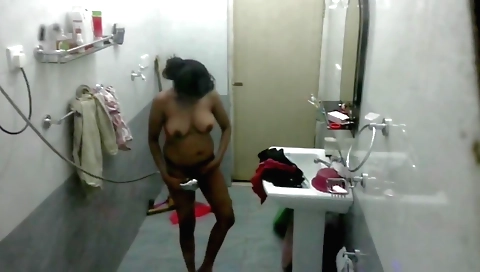 Milf in panties gets her big tits fucked in the shower