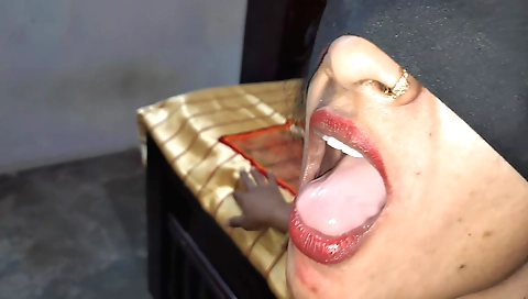 Sexy brunette with a load in her mouth enjoys a good blowjob