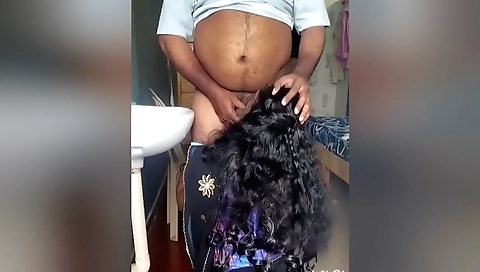 Indian wife with a nice tits sucks her husband on the couch