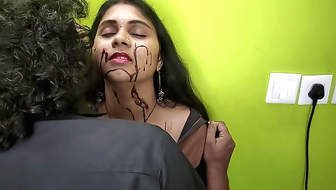 Indian brunette sucks and licks chocolates by her boyfriend