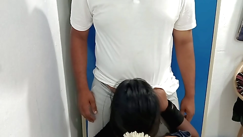 Hot brunette fuck in front of her step son in the kitchen