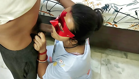 Busty brunette indian with nice body is giving a blowjob