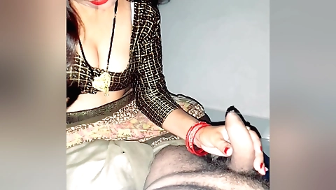 Hairy brunette girl in hairy pussy hand job on a dude
