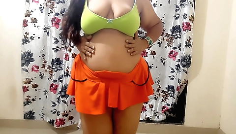 A huge boobed chick with a big ass gets spanked on the webcam