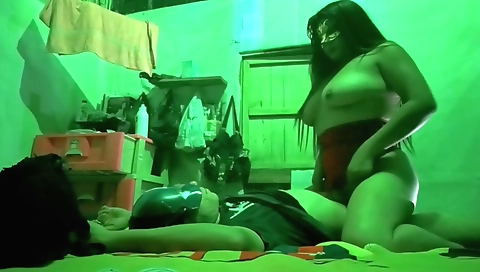 Brunette milf with big tits has sex on christmas night