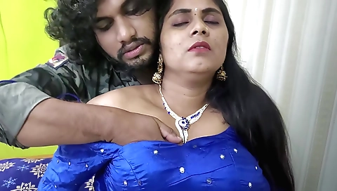 Indian brunette making out with her lover in the bedroom