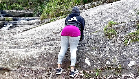 Chubby indian couple with huge chitinous bodies in river