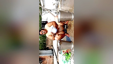 Busty indian girl in the bath starts taking care of herself