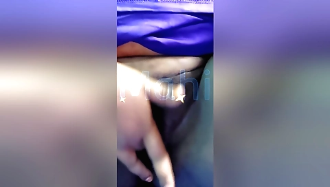 Indian chick in sexy long hair fingers her little pussy