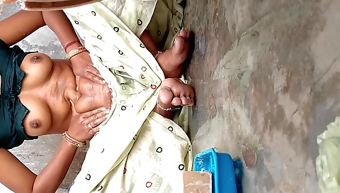Indian bhabhi is caught by a guy in a village bhabhi