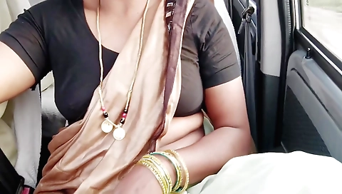 Indian hairy whore masturbates on her car with boyfriend