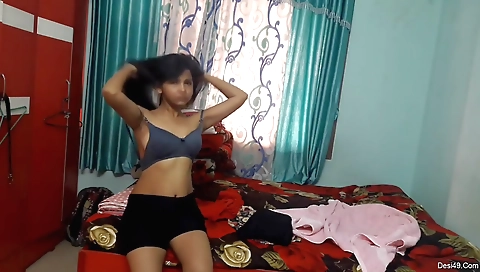 Brunette in long skirts shows her nice ass in this video