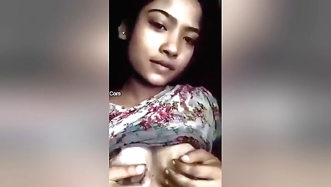 Indian brunette girl with tiny and beautiful boobs