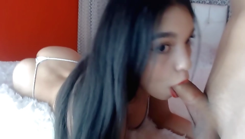 Busty brunette gets a blowjob from her stepbrother