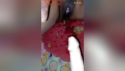Indian amateur teen with big boobs rides 11-inch dildo pov