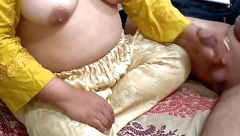 Stepmom is going to give her stepson a good handjob