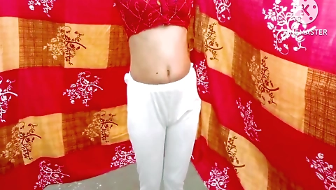 Indian babe getting wet in the bath and watching stepmom