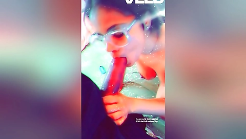 Brunette teen 18+ takes big cock into her mouth and cums on glasses