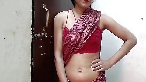 Solo female in the college wearing red dress and a skirt