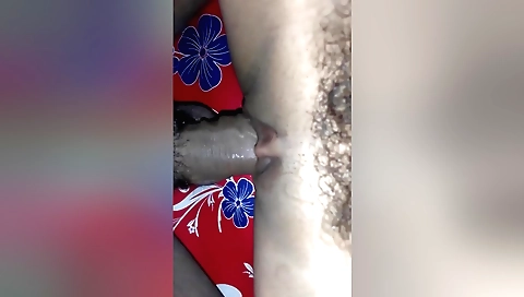 Indian girlfriend takes a big cock on her hairy pussy