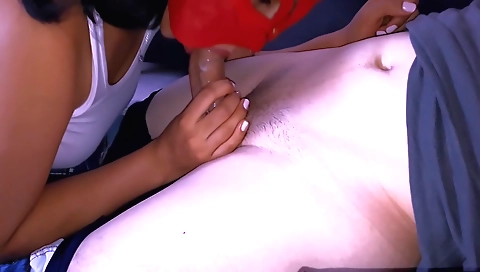 Hot brunette sucking a big dick and getting her pussy full